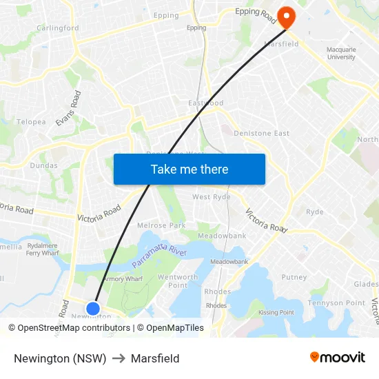 Newington (NSW) to Marsfield map