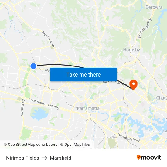 Nirimba Fields to Marsfield map