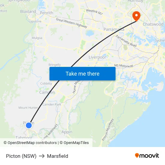 Picton (NSW) to Marsfield map