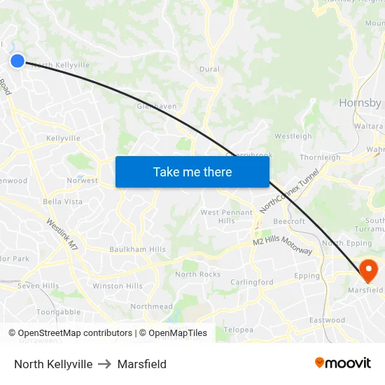North Kellyville to Marsfield map