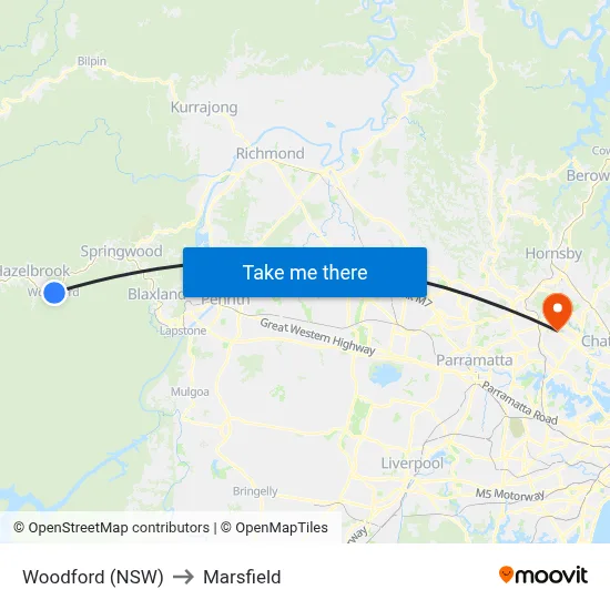 Woodford (NSW) to Marsfield map