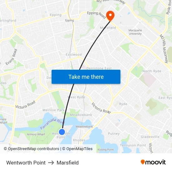 Wentworth Point to Marsfield map
