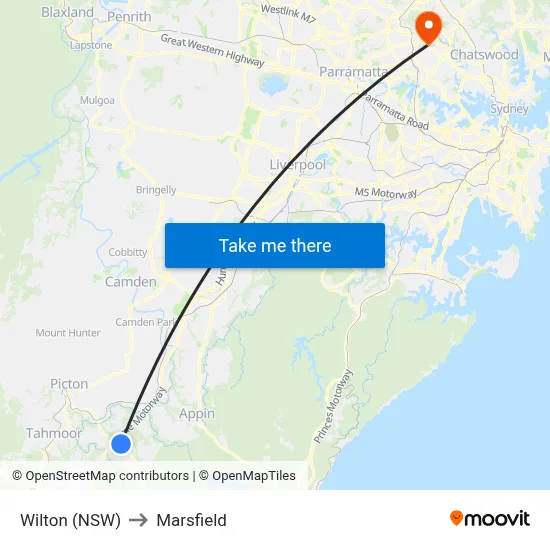 Wilton (NSW) to Marsfield map