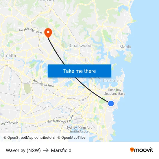 Waverley (NSW) to Marsfield map