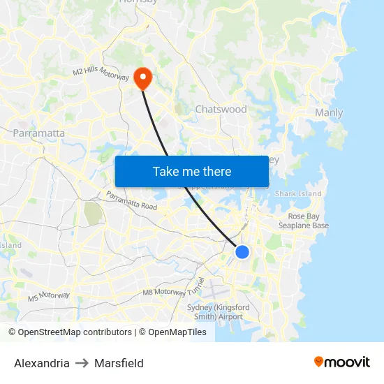 Alexandria to Marsfield map