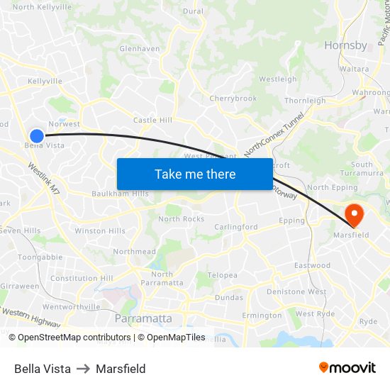 Bella Vista to Marsfield map