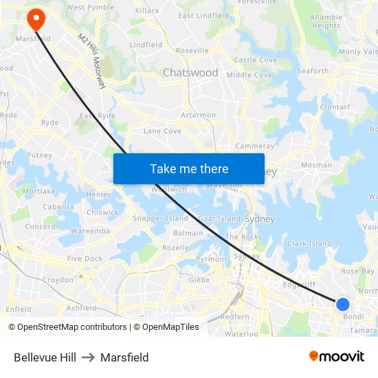 Bellevue Hill to Marsfield map