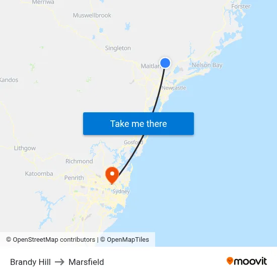 Brandy Hill to Marsfield map
