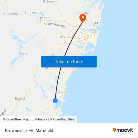 Brownsville to Marsfield map
