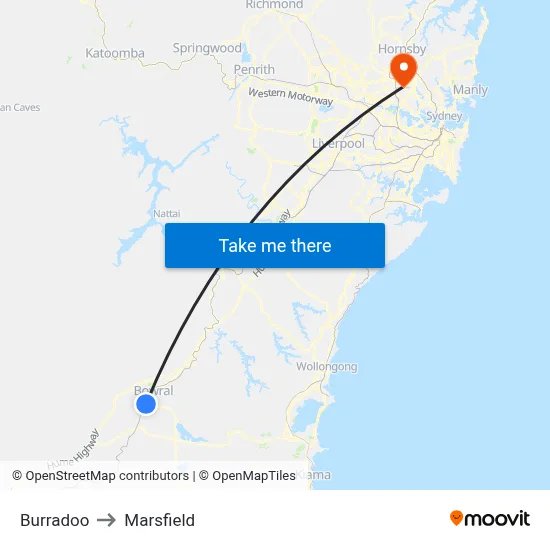 Burradoo to Marsfield map