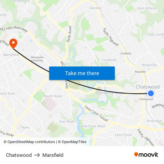 Chatswood to Marsfield map