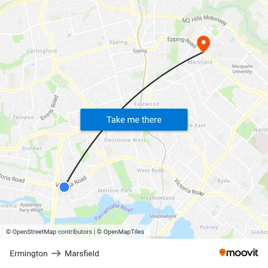 Ermington to Marsfield map