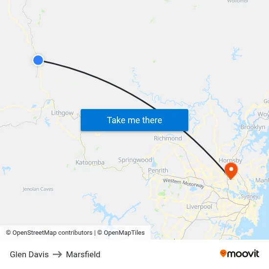 Glen Davis to Marsfield map