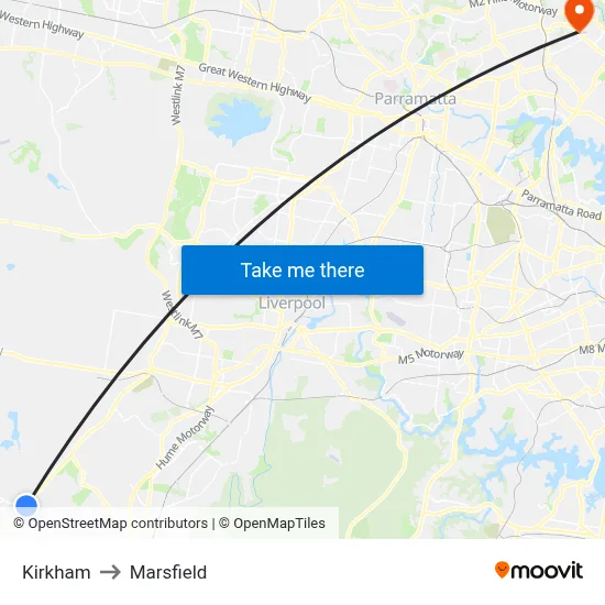 Kirkham to Marsfield map