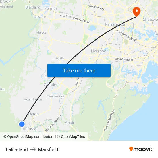 Lakesland to Marsfield map