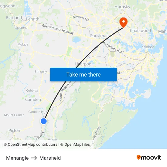 Menangle to Marsfield map
