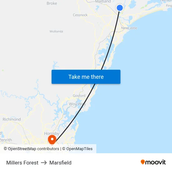 Millers Forest to Marsfield map
