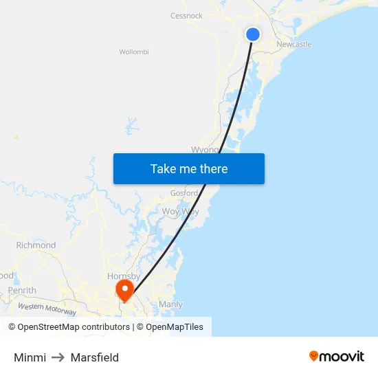 Minmi to Marsfield map