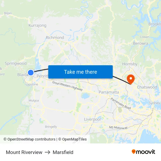 Mount Riverview to Marsfield map
