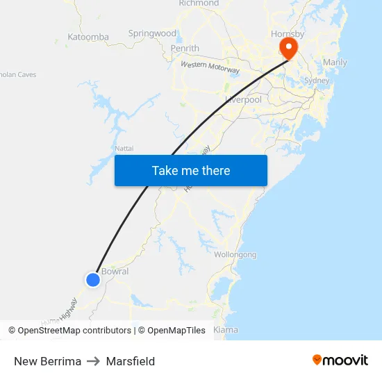 New Berrima to Marsfield map