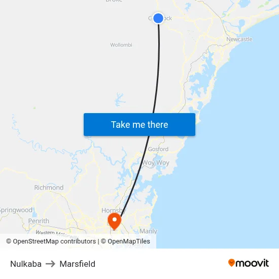 Nulkaba to Marsfield map