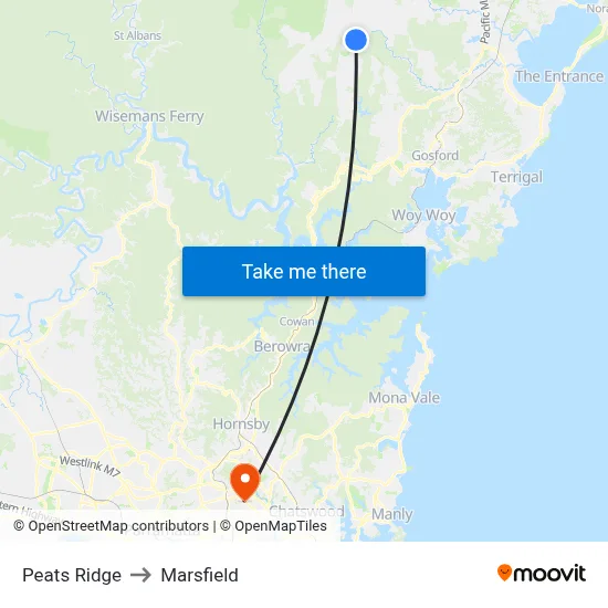 Peats Ridge to Marsfield map