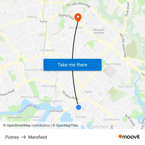 Putney to Marsfield map