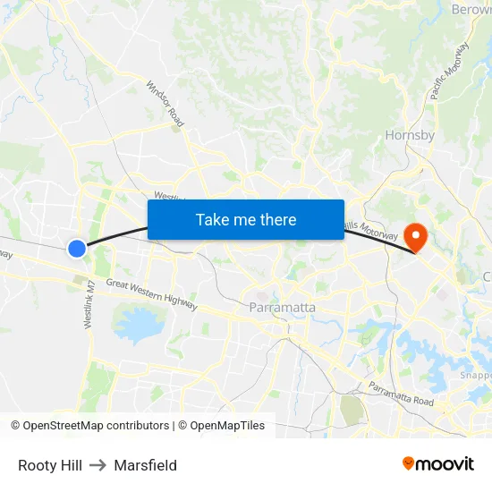 Rooty Hill to Marsfield map
