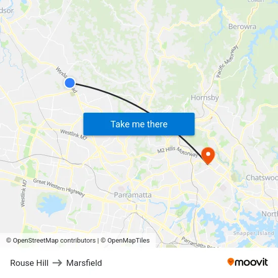 Rouse Hill to Marsfield map