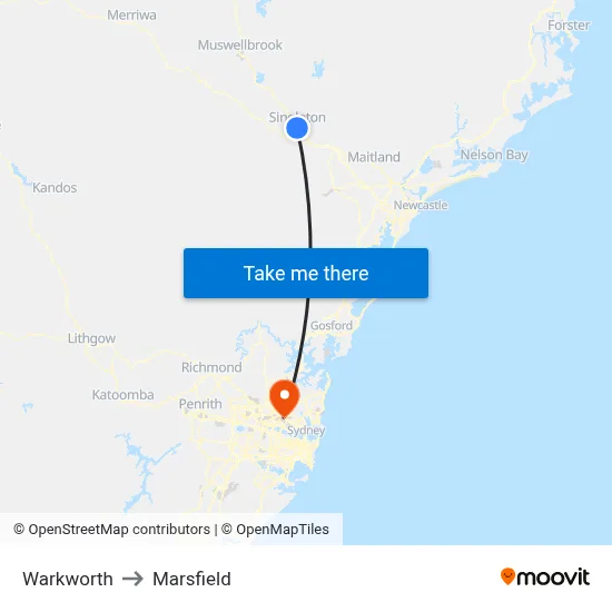 Warkworth to Marsfield map