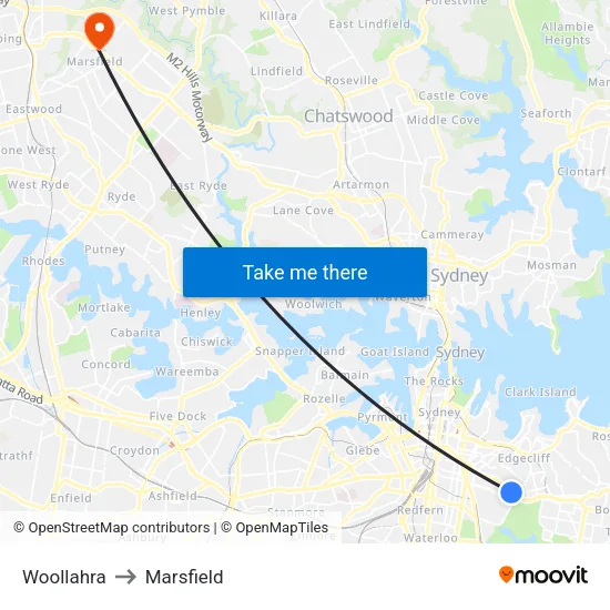Woollahra to Marsfield map