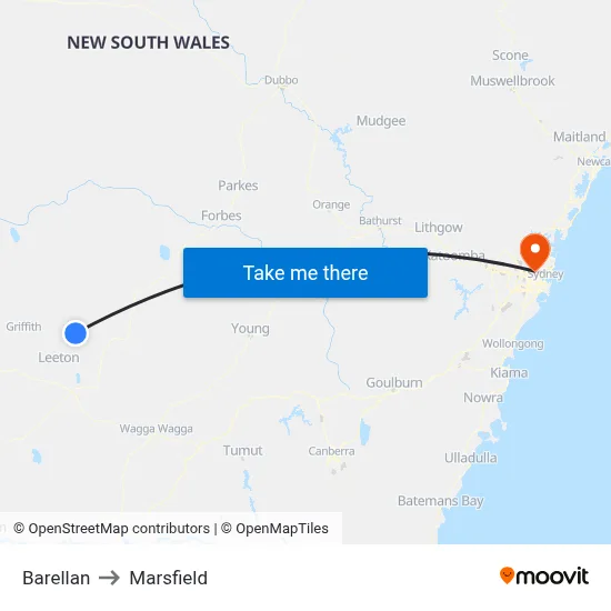Barellan to Marsfield map