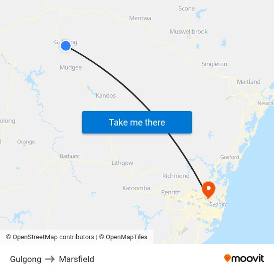 Gulgong to Marsfield map