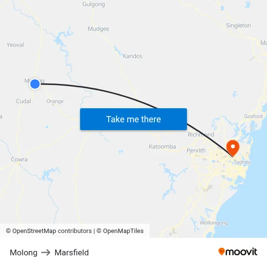 Molong to Marsfield map