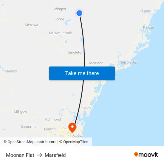Moonan Flat to Marsfield map