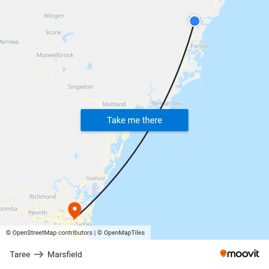 Taree to Marsfield map