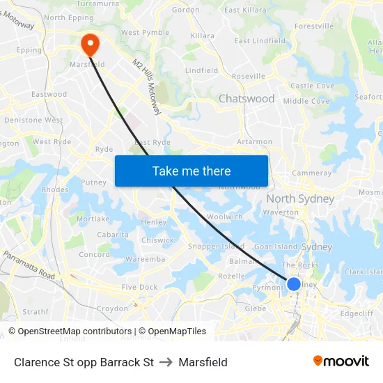 Clarence St opp Barrack St to Marsfield map