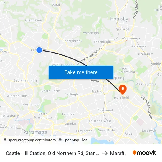 Castle Hill Station, Old Northern Rd, Stand A to Marsfield map