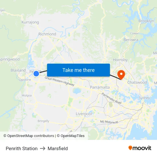 Penrith Station to Marsfield map