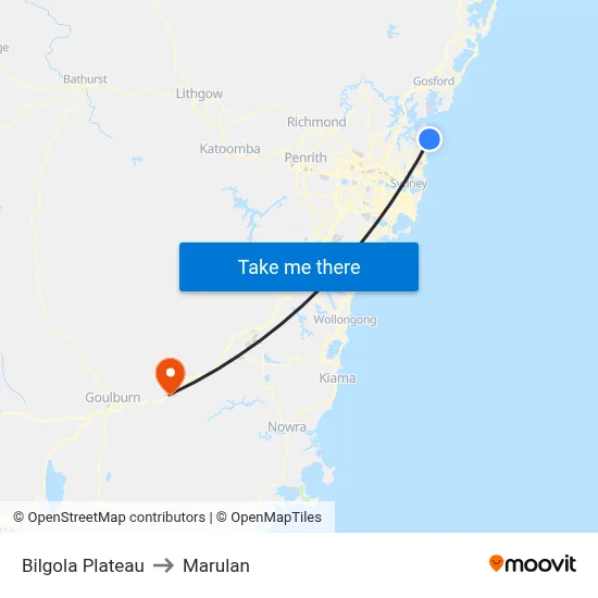 Bilgola Plateau to Marulan map
