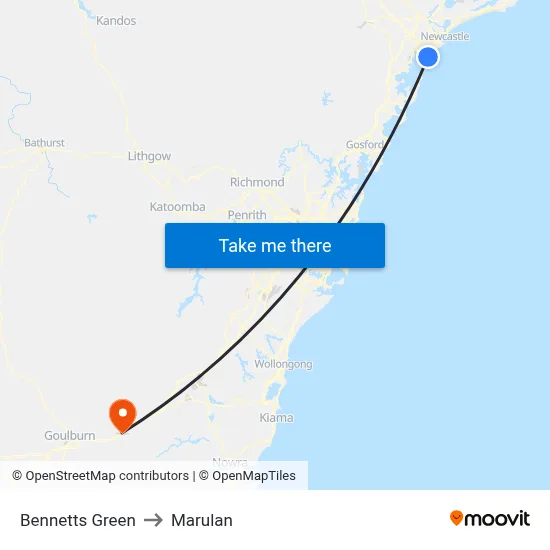 Bennetts Green to Marulan map
