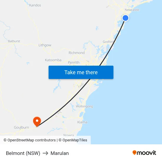 Belmont (NSW) to Marulan map
