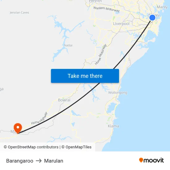 Barangaroo to Marulan map