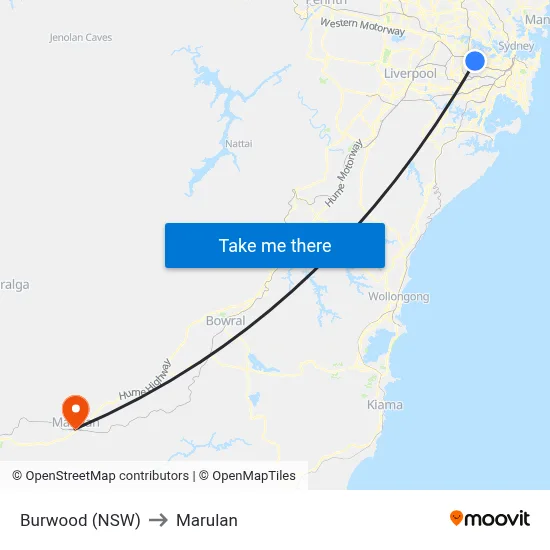 Burwood (NSW) to Marulan map
