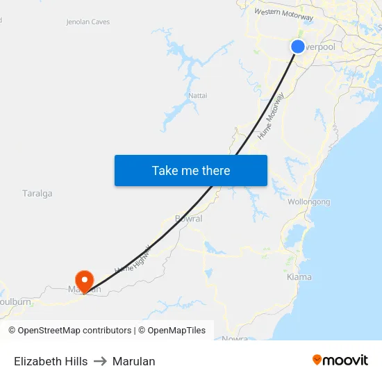 Elizabeth Hills to Marulan map