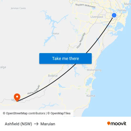 Ashfield (NSW) to Marulan map