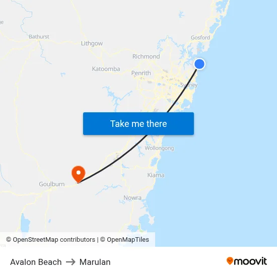 Avalon Beach to Marulan map