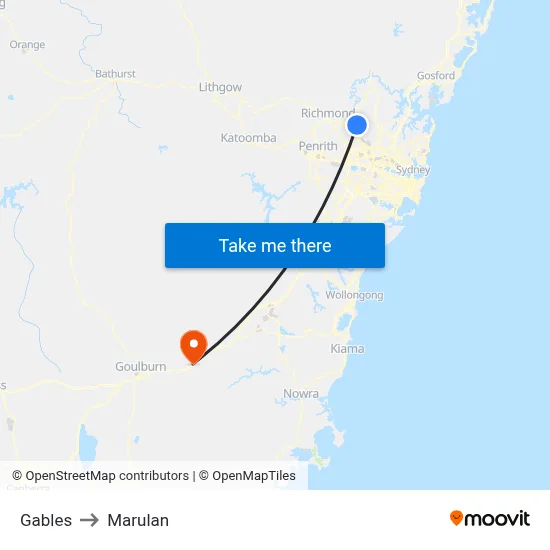 Gables to Marulan map