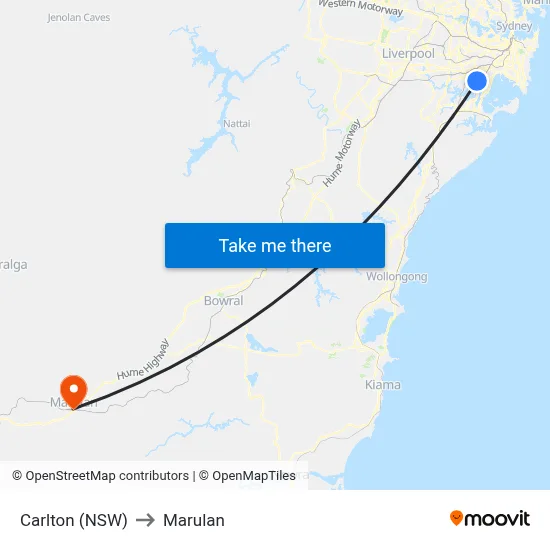 Carlton (NSW) to Marulan map