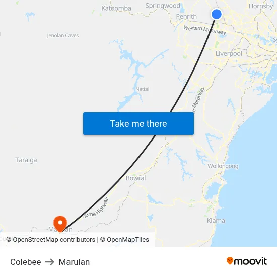 Colebee to Marulan map